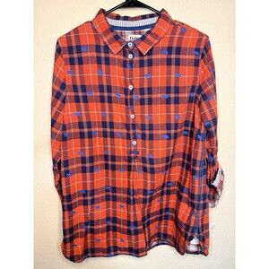 Hatley Women’s Size Large Button Up Bear Novelty Print Plaid Shirt Cabin Core